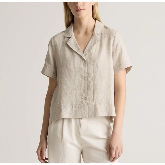 Quince Tops - Quince Womens 100% European Linen Short Sleeve Shirt Flax Sleeved Top Size Small
